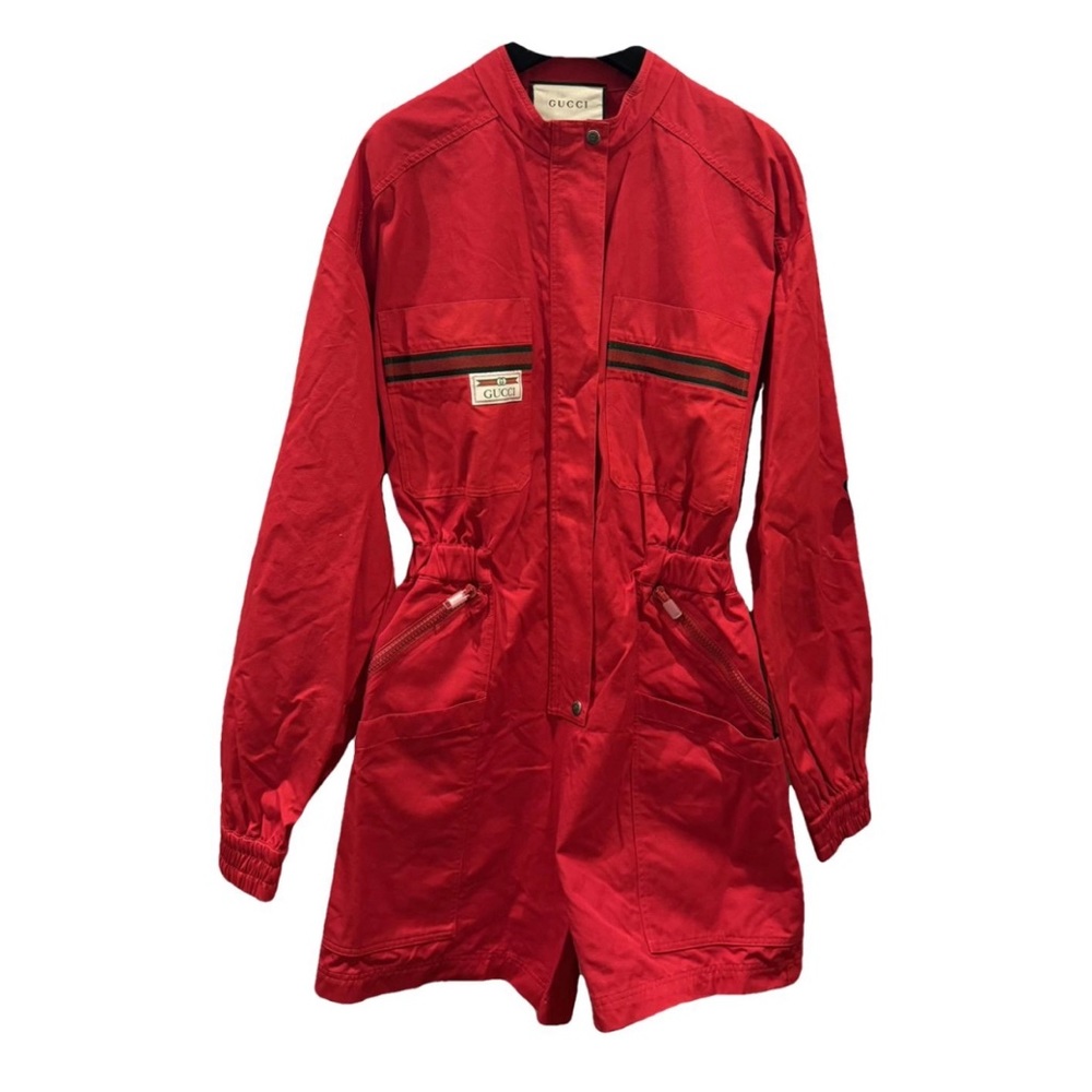 GUCCI - NWOT red twill jumpsuit / romper - size Small